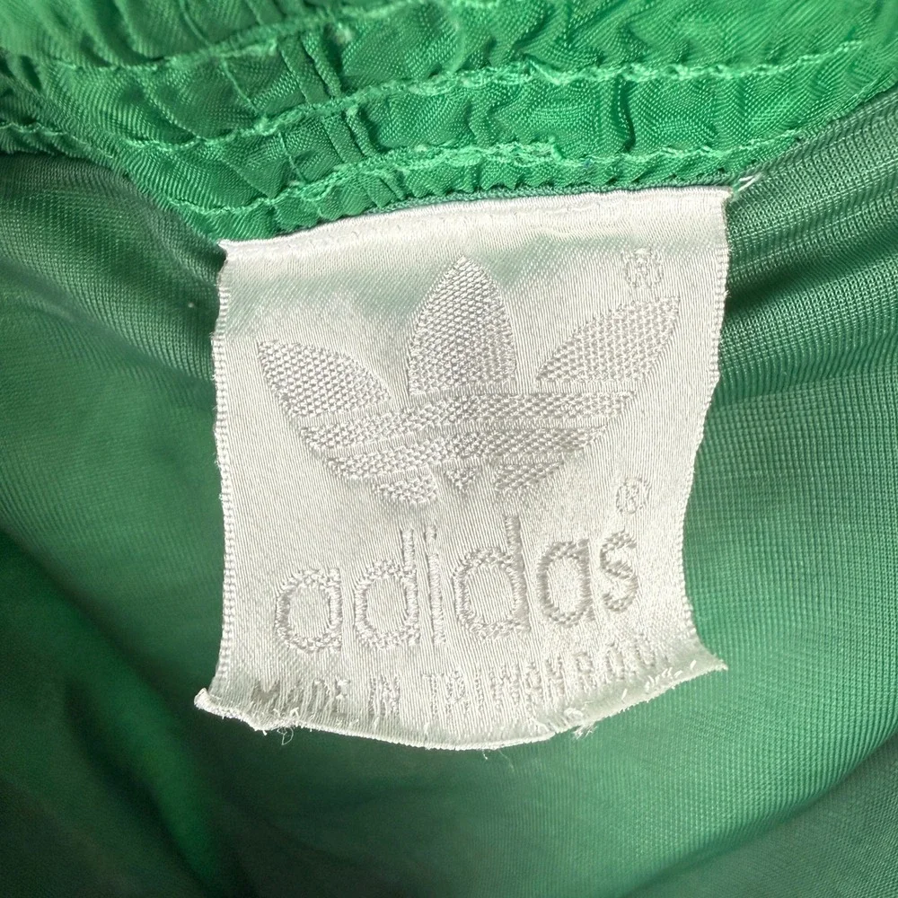 Vintage 80s Adidas Swim Shorts Mens Large Green Trefoil Logo Lined Nylon Trunks